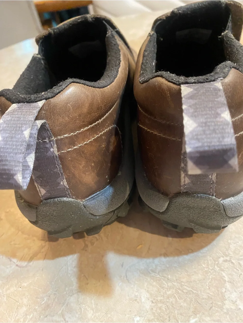 Merrell Brown Leather Slip-On Loafers with Elastic Side Panels